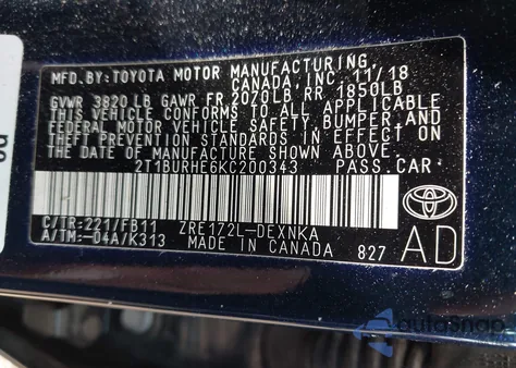 2019 Toyota Corolla L/Le/Xle/Se/Xse из США, поврежденный, VIN 2T1BURHE6KC200343